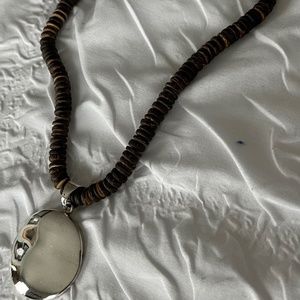 Silpada Vintage Brown Bamboo Bead Necklace with Sterling Silver Round Pendant